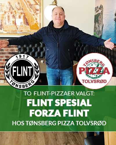 Mostapha ønsker velkommen til Flints Corner og pizza-variantene Flint Spesial (2019) og Forza Flint (2019) på Tønsberg Pizza, avd Tolvsrød og Furustrand Camping