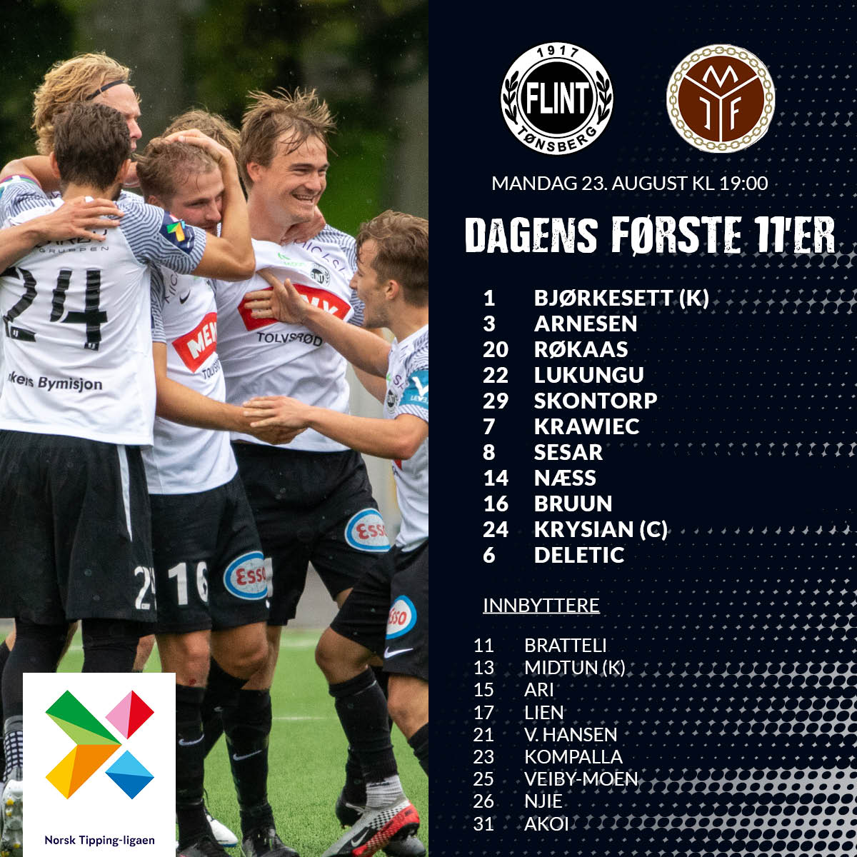 Dagens tropp Flint Mjøndalen - første 11er